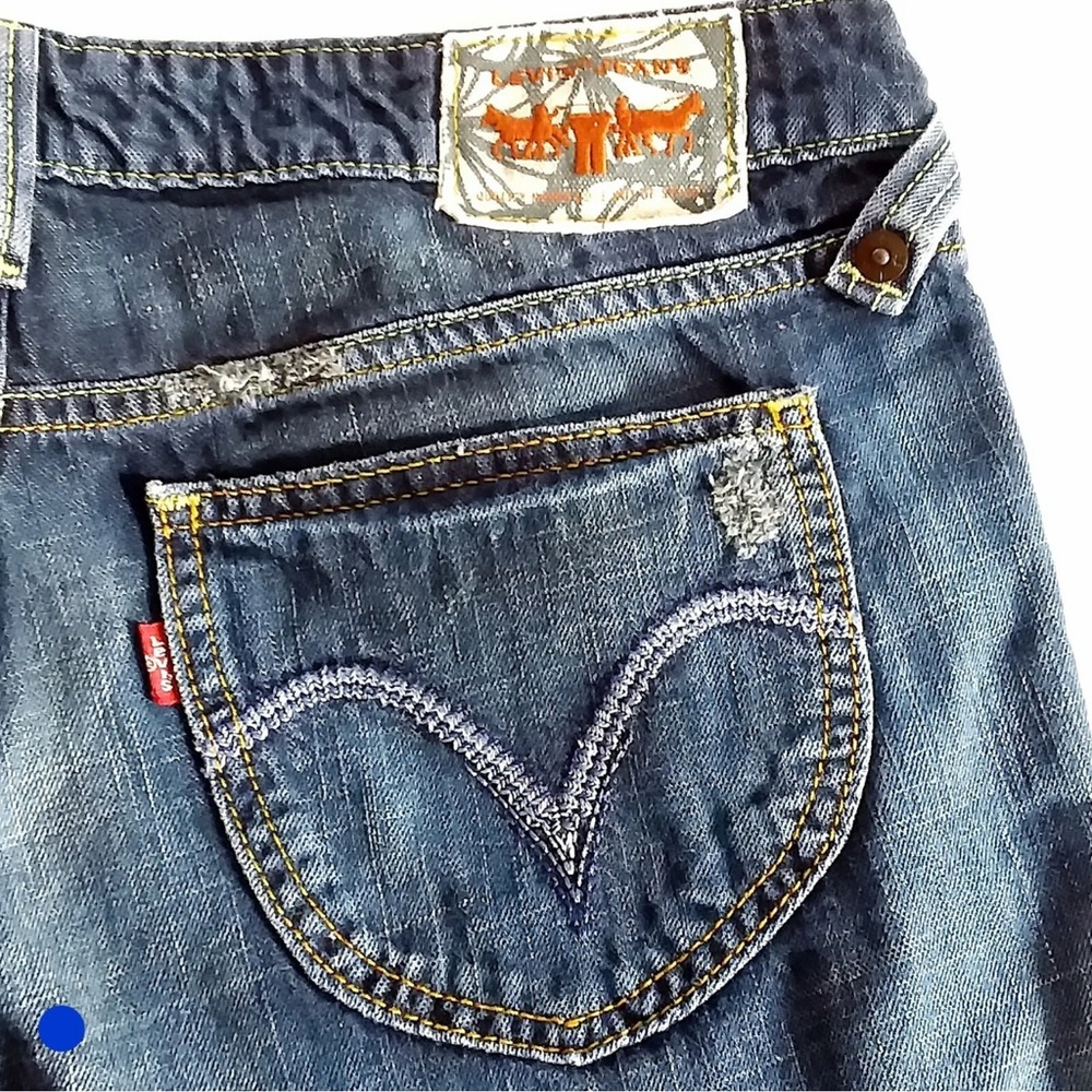 Y2K Levi's 518 Super Low Boot Cut Jeans Size 9M Distressed Patches Embroidered - Picture 7 of 12